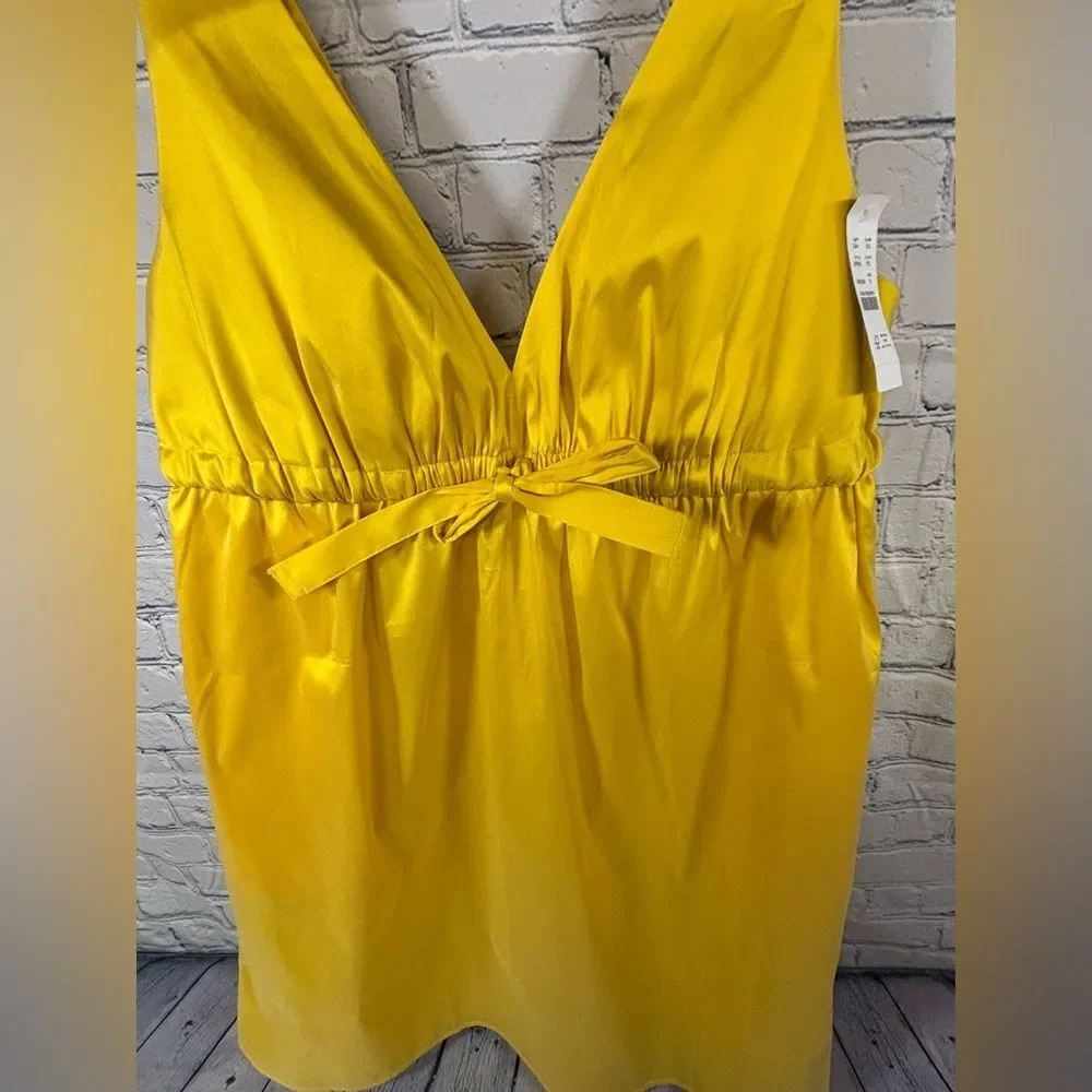 J Crew Collection Yellow Bowfront Sweet Formal Deep V-neck Taffeta Mini Dress 12